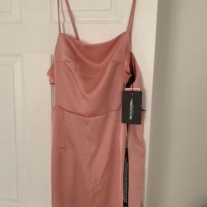 Rose satin cut out side bodycon dress